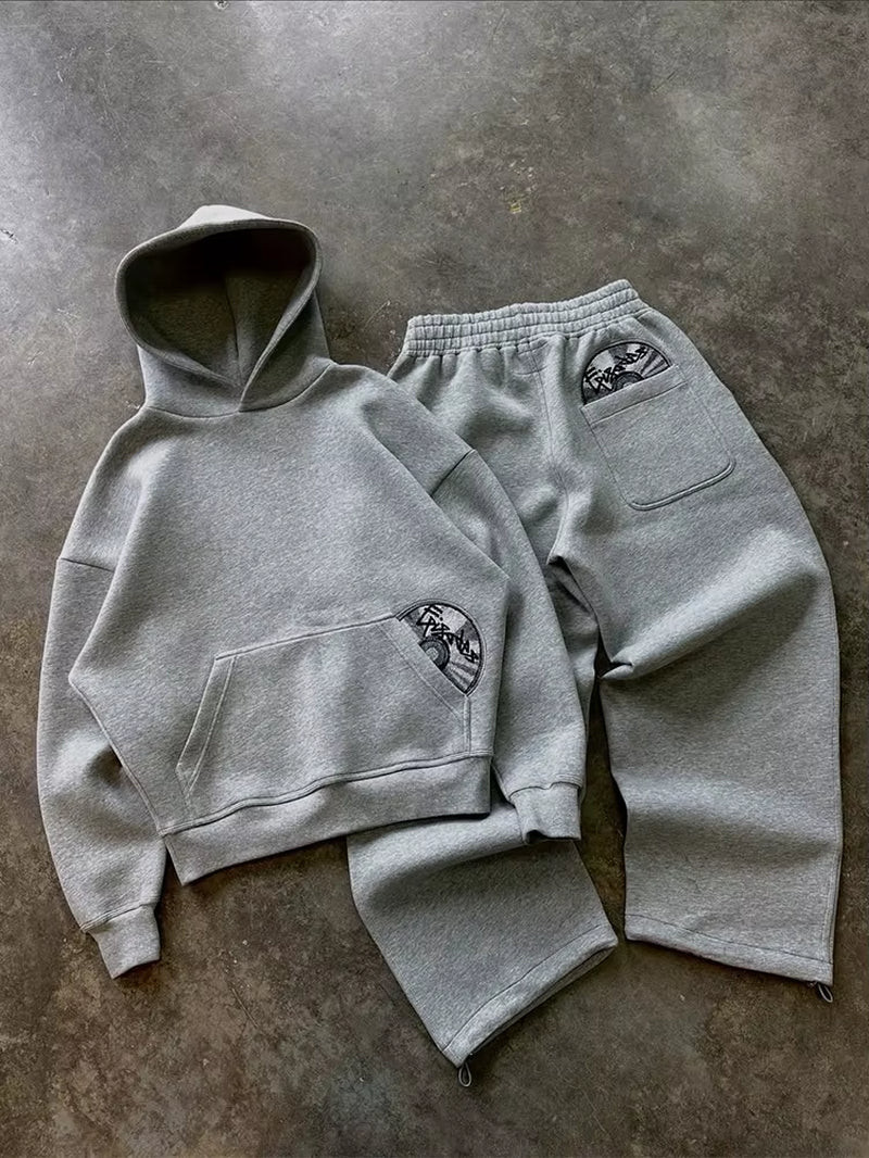 2026 Trendy High Street Retro Casual Streetwear Men'S Sports Suit Y2K Harajuku Embroidered Hoodie Men Hip-Hop Loose Sweatpants