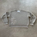 2 Pcs Set Y2K Autumn Winter Retro Knitted Sweater Jeans Suit Trendy Hip Hop Dollar Logo Embroidery Streetwear Unisex Baggy Set