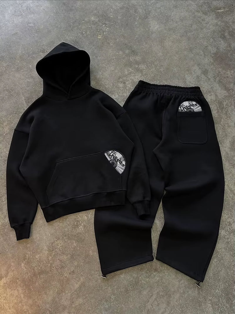 2026 Trendy High Street Retro Casual Streetwear Men'S Sports Suit Y2K Harajuku Embroidered Hoodie Men Hip-Hop Loose Sweatpants