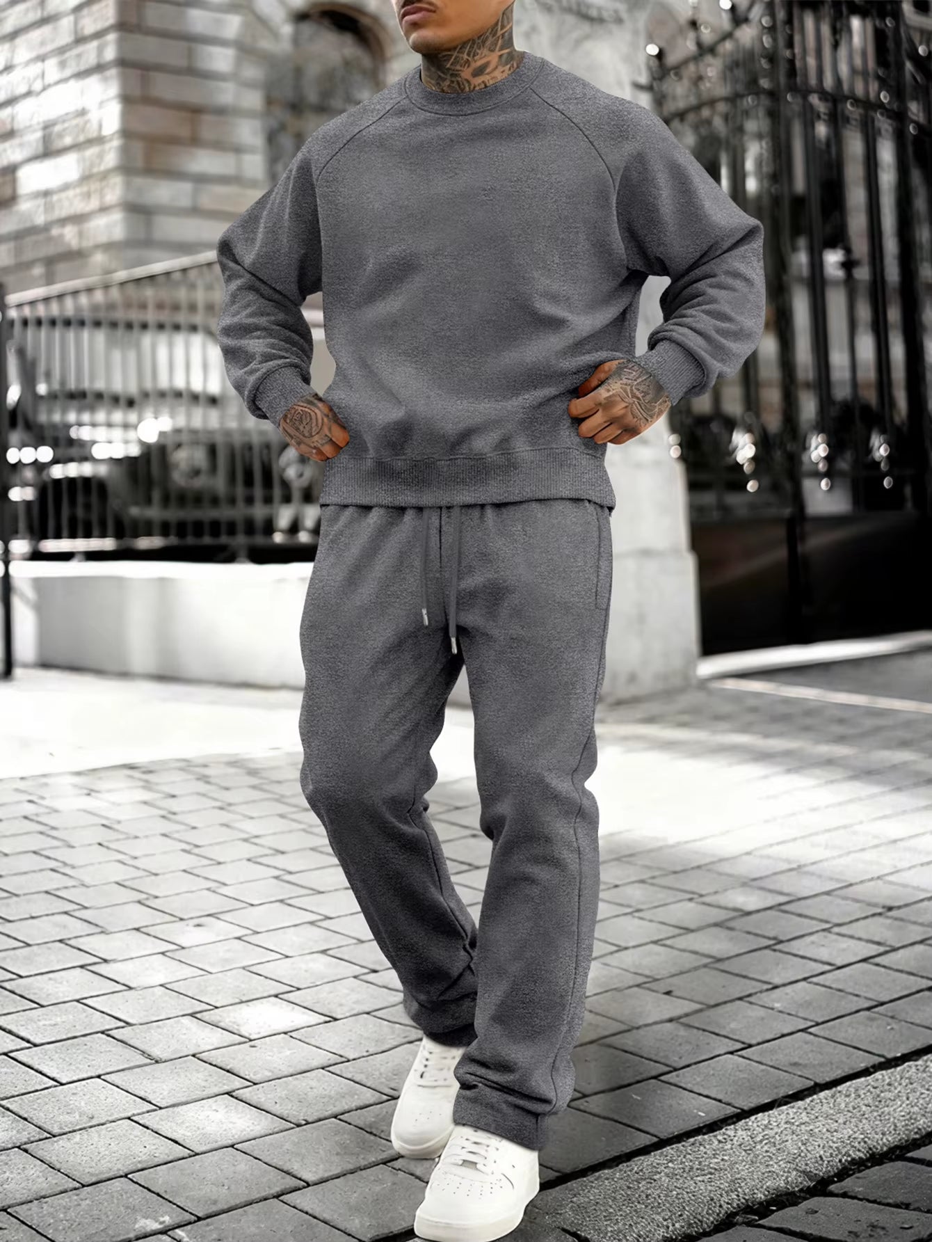New Autumn Winter Solid Color Sportswear Casual Suit, Minimalist and Relaxed Style, Warm and Comfortable Men'S Suit.